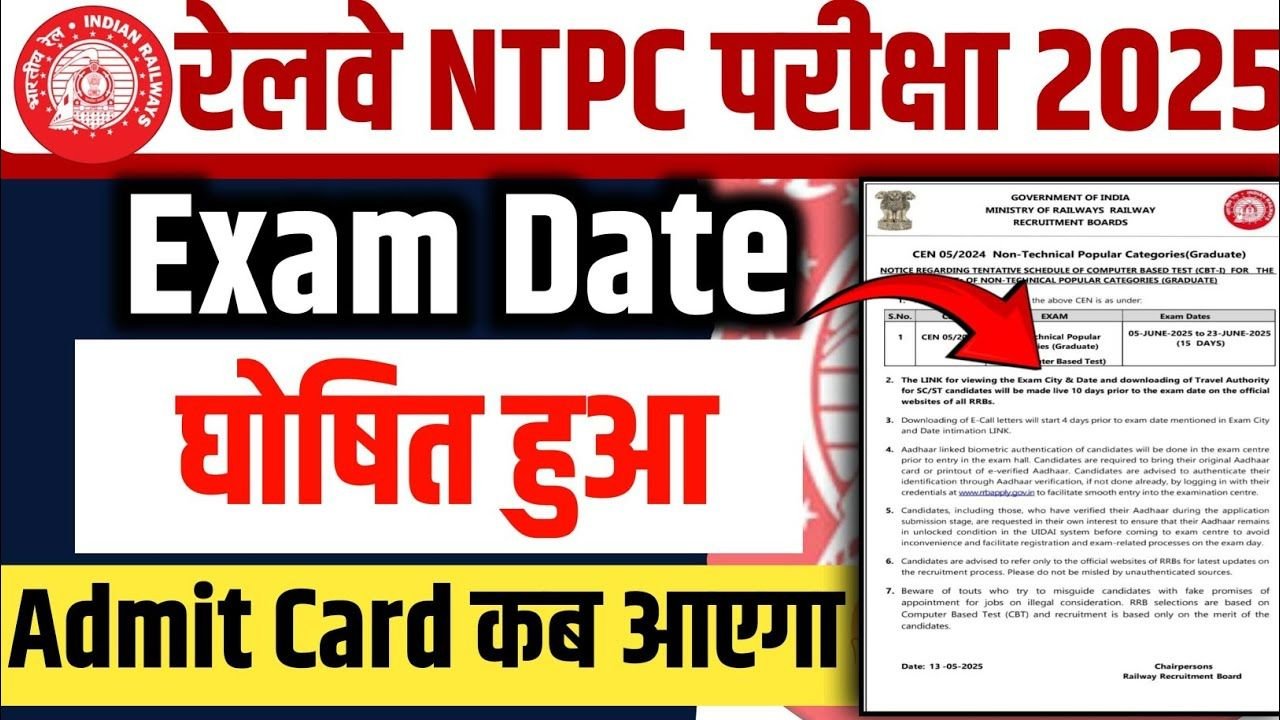 RRB Undergraduate Exam Date Out